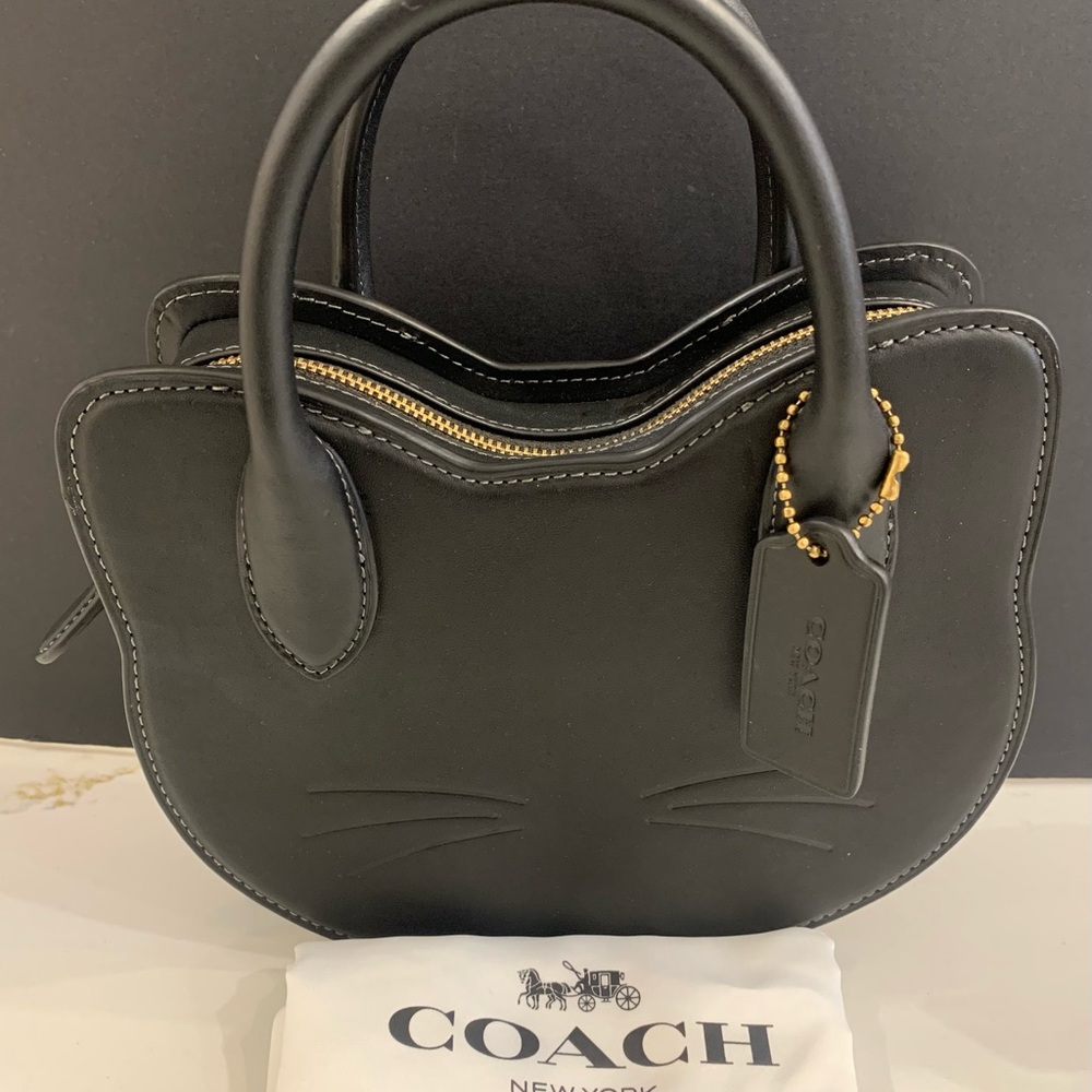 Coach Cat Head Crossbody Bag Black with Gold Accents